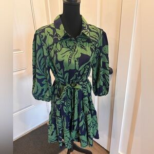 Umgee Navy and Green Floral Button-Front Dress